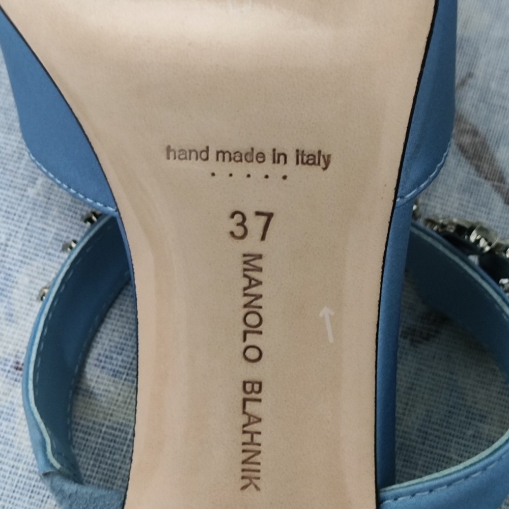 Manolo Blahnik Sky Blue Satin Crystal-Embellished Mule - Picture 2 of 14